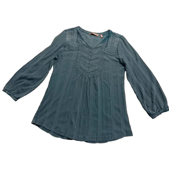 Women's Boho Hippie Turquoise Blue l/s Soft Surroundings Top Y2K Oversized Small - Picture 9 of 9